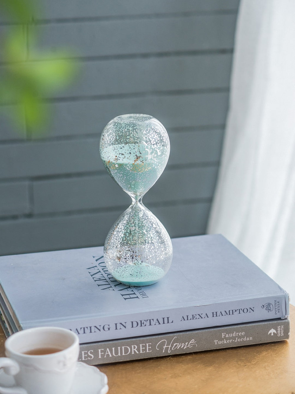 English Elm Set Of 2 Peleus Modern Hourglasses - 30-Minute Timers With Silvered Glass & Jade Sand Decor W2078P278417-GIGA