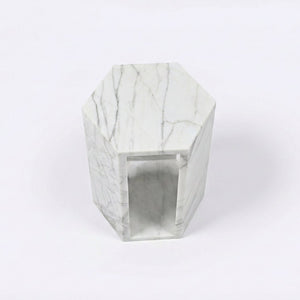 English Elm Genuine Solid Marble Hexagonal Pedestal End Table Polished Stone for Modern Living White+Multi W1696P408000