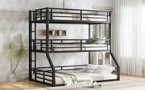 English Elm Twin Metal Triple Bunk Bed With Safety Guardrails - Heavy-Duty, Noise-Reduced Design In Black Finish P2 W1580S00177-GIGA