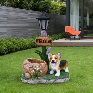 English Elm Labrador Solar Garden Statue with Led Glow and Built-in Succulent Planter Basin W5398P464251