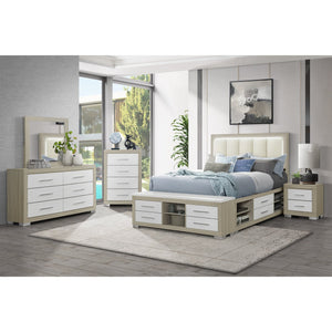English Elm ELSA Two-Tone Solid Wood Chest with Bar Handles and Spacious Drawers on Sturdy Block Style Legs Natural+White 34.33 L x 18.82 W x 49.65 H B201P347835
