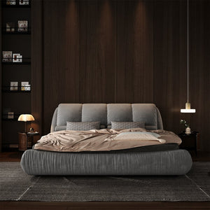 English Elm King Size Upholstered Platform Bed With Oversized Padded Backrest & Solid Wood Frame In Grey W1885S00021