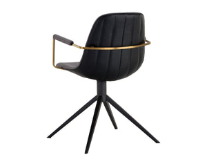 Sunpan Cassius Swivel Dining Armchair - Modern Elegance with Brushed Gold Accents and Stylish Comfort Slate Tint / Nightfall Black