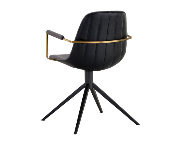 Sunpan Cassius Swivel Dining Armchair - Modern Elegance with Brushed Gold Accents and Stylish Comfort Slate Tint / Nightfall Black