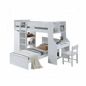 English Elm White Twin Loft Bed With Integrated Desk And Wardrobe - Space-Saving Solution For Kids & Teens B062S00579-GIGA