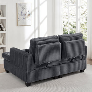 English Elm Fluffy Corduroy Convertible Loveseat Modular Lounge Chair for Bedroom or Apartment Dark Gray W3705S00017