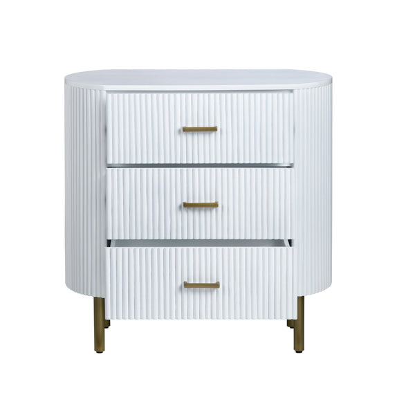 Crestview Collection White Fluted Oval Chest - Matte White Storage Solution With Brass Accents For Stylish Organization White Solid Wood Cvfdr1302
