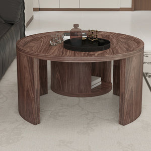 English Elm Round Nesting Coffee Tables Natural Wood Grain Scandinavian Set for Living Room W1727S00092