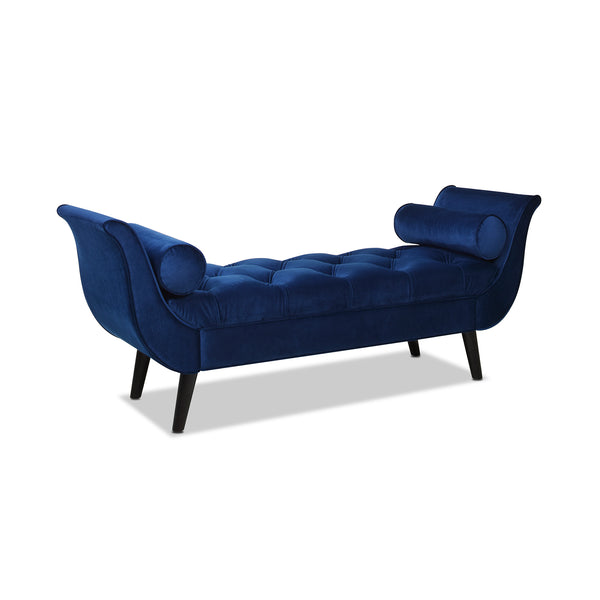 English Elm Alma Velvet Tufted Entryway Bench with Flared Arms and Bolster Pillows Included Navy Blue B2719P238449