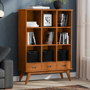 English Elm Draper Mid-Century 9-Cube Storage Console with 3 Drawers, Teak Brown Rubberwood, Low-VOC Finish B136P364306