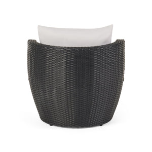 English Elm Christopher Knight Home® - KONO Woven Outdoor 3-Piece Patio Chat Set with Aluminum Frame, Tempered Glass Table, Cushions Black+Ivory 53142.00ALU