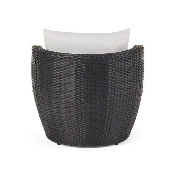 English Elm Christopher Knight Home® - KONO Woven Outdoor 3-Piece Patio Chat Set with Aluminum Frame, Tempered Glass Table, Cushions Black+Ivory 53142.00ALU