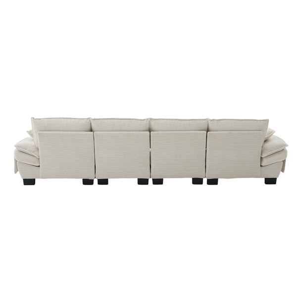 English Elm Sectional Modular Cloud Sofa Deep Corduroy Upholstered Comfort for Living Room Studio Beige W395S00130