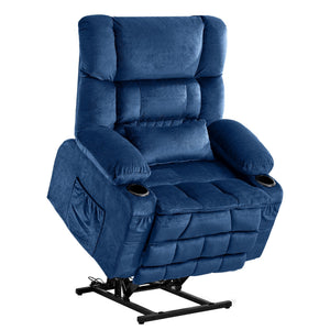 English Elm Dual Motor Large Power Lift Recliner Chair with Waist Kneading & Heat, Extended Footrest, USB Ports Blue W1521S00073