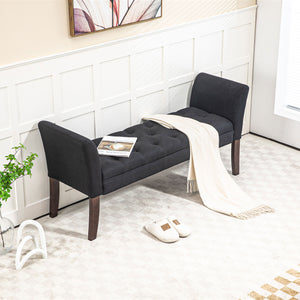 English Elm HOMCOM Tufted Upholstery Bench with Arms — Plush Linen-Feel Seat, Solid Wood Legs, Versatile Entryway seating solution Black W2225P217025