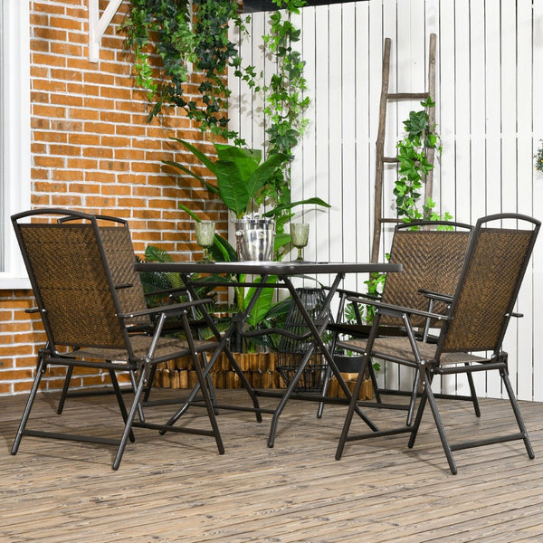 English Elm Outsunny 5-Piece Foldable Wicker Patio Dining Set With Tempered Glass Table, Umbrella Hole & Comfort W2225P200394-GIGA