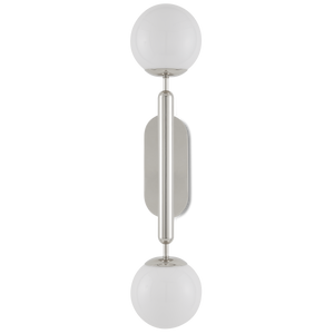 Barbican Double-Light Nickel Wall Sconce - Modern Glass Globe Design for Stylish Bathroom Lighting