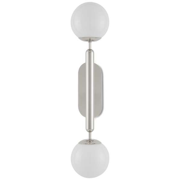 Barbican Double-Light Nickel Wall Sconce - Modern Glass Globe Design for Stylish Bathroom Lighting