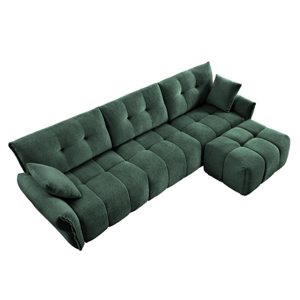 English Elm Three-Seater Sofa Set With Ottoman & Pillows - Elegant Green Chenille, Solid Wood, High-Resilience Comfort W714S01161-GIGA