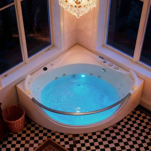 English Elm Korra Two Person Corner Whirlpool Tub Acrylic 16 Jet Spa with Heater and Chromotherapy W5619P449939