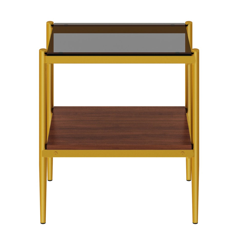 English Elm Set Of 2 Modern Rectangle End Tables With Gray Tempered Glass Top And Sturdy Mdf Storage Shelf W241P184252-GIGA