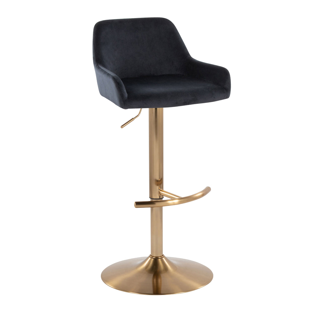 English Elm Daniella Adjustable Barstools Set Of 2 In Plush Black Velvet & Gold Metal - Stylish Swivel Design B202S00822