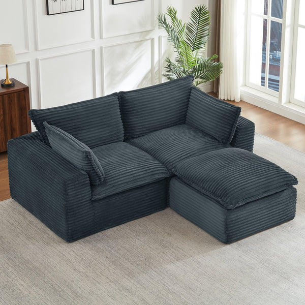 English Elm Loveseat Cloud Couch Corduroy Upholstered Modular Sofa for Relaxed Living Room Lounging Dark Grey W2339S00144