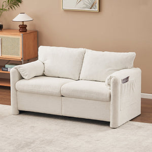 English Elm 003-Modern Loveseat Plush Chenille 2-Seater Sofa, High-Density Foam Cushions, 60" Compact Ivory White for Small Spaces W2636P232358