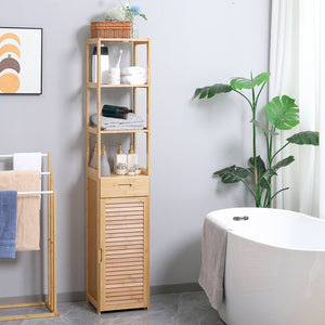 English Elm Kleankin Slim Bamboo Linen Tower Cabinet With Louvered Door, Stylish Storage For Small Spaces W2225P216998