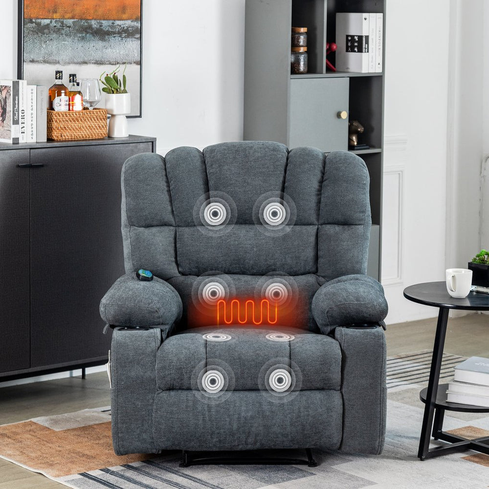 English Elm Massage Recliner Chair with Heating, 8-Point Vibration, 5 Modes, Cup Holders, Lumbar Support and Timer Grey W1403P152415