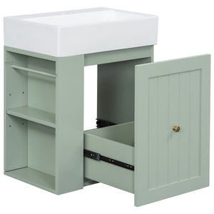 English Elm 20-Inch Compact Bathroom Vanity with Ceramic Sink, Wall-Mounted MDF Cabinet, Modern Space-Saver Design Green N725P314023F