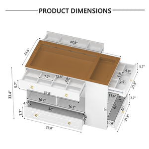 English Elm Closet Elegant walk-in island with glass display top, 6 drawers and open shelves for organized storage White 39.76 L x 17.32 W x 12.2 H N733S304513K
