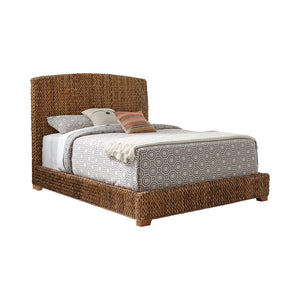 English Elm Holden Rustic Brown Queen Bed - Tropical-Inspired Design With Woven Banana Leaf And Easy Assembly B062S01090