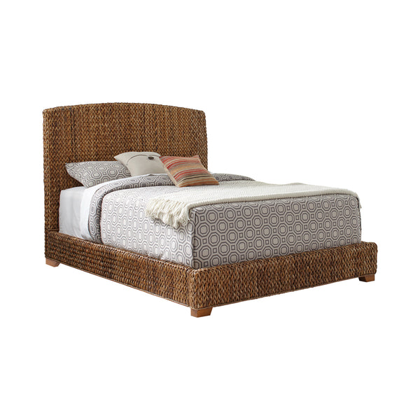 English Elm Holden Rustic Brown Queen Bed - Tropical-Inspired Design With Woven Banana Leaf And Easy Assembly B062S01090