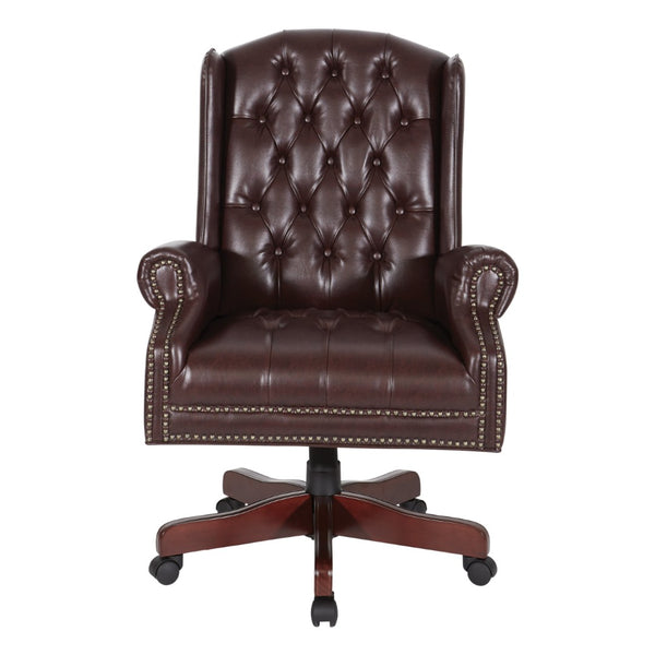 OSP Home Furnishings High Back Queen Anne Executive Chair Tufted Vinyl Upholstery with Lumbar Support TEX220-JT4