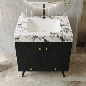 English Elm Contemporary Freestanding Bathroom Vanity Sintered Stone Top Ceramic Sink Steel Legs W3136S00063