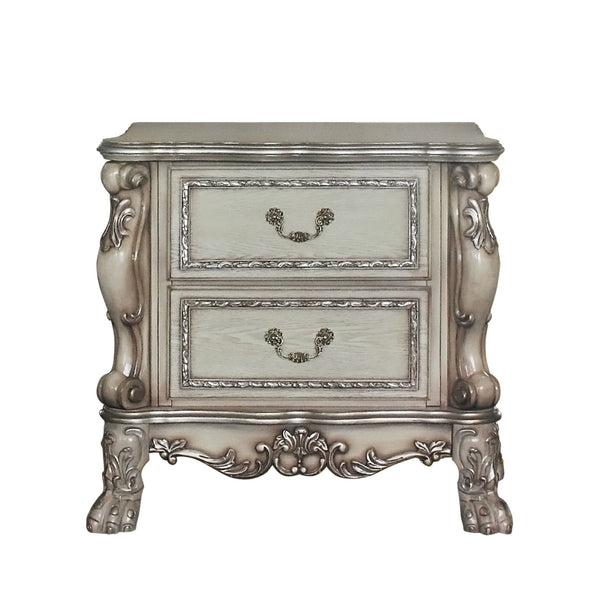 English Elm Traditional Nightstand with Floral Decals and Rope Moldings, Crown Molding Accent, Charming Princess Appeal Antique White 22 L x 34 W x 29 H B2741P324884