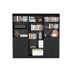 English Elm Arbor 3-Piece Home Bookcase Set with 11 Shelves and Dual Door Cabinets for Organized Living Spaces Black 41 L x 28 W x 5 H B200S00351