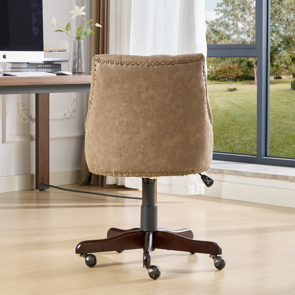 English Elm A&A Handcrafted Sheepskin-Pattern Office Chair with High-Rebound Foam, Solid Wood & Steel Legs, Retro Brown W1143P202750