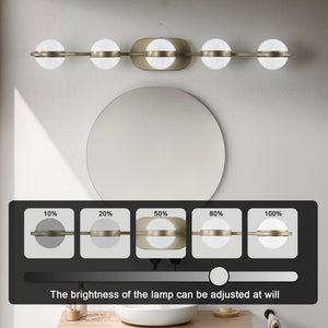 English Elm Bathroom Vanity Light - Elegant 5-Bulb Led Fixture With Crystal Sand Shades In Champagne Gold Finish W2312P374868