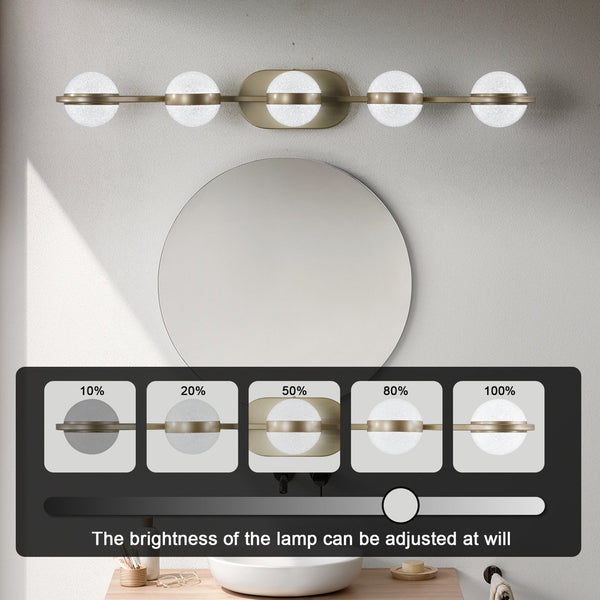 English Elm Bathroom Vanity Light - Elegant 5-Bulb Led Fixture With Crystal Sand Shades In Champagne Gold Finish W2312P374868