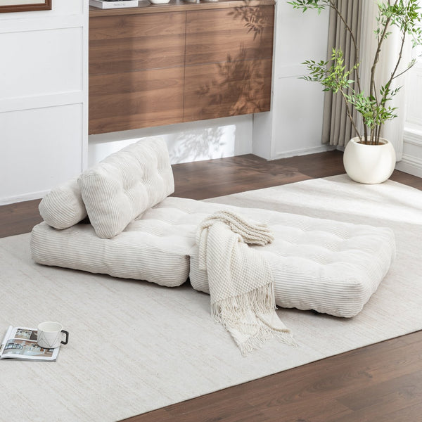 English Elm Folding Floor Sofa Bed Convertible Lounge Chair with Shredded Foam Fill for Bedroom Beige W2200P442793