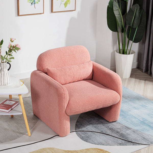 English Elm Stylish Teddy Fleece Single Sofa Chair with Arms and Pillow, Cozy Accent Armchair for Living Room Pink 30 L x 24.75 W x 24 H W1716P196472