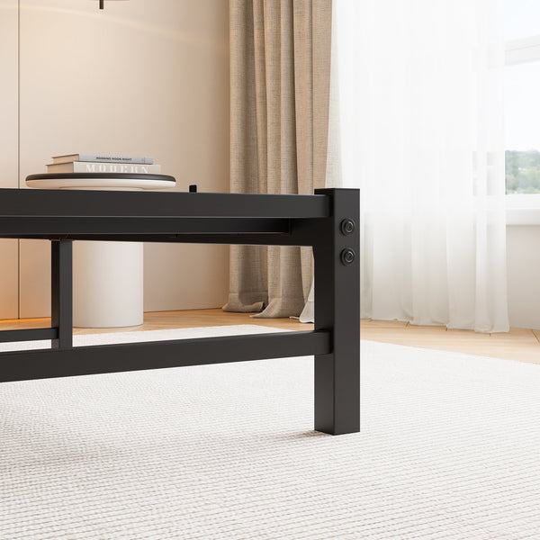 English Elm Full Metal Bed Frame with Wooden Headboard, USB Charging, RGB App Lighting, Large Under-Bed Storage Black W840P209906