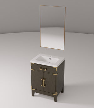 English Elm Brown Oak Single Bath Vanity 24"W x 18"D with Polished Acrylic Top, Soft-Close Cabinet & 18" Mirror B2731S01451