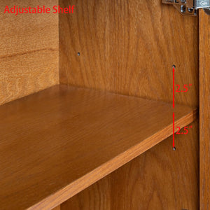 English Elm Walnut-colored Rustic Sideboard Buffet Cabinet with Solid Wood Veneer, Hidden Handles, Adjustable Shelves (33.9"x15"x31.5") W1801P195597