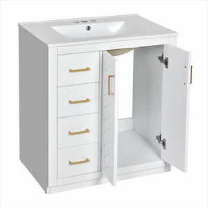 English Elm 30'' Bathroom Vanity With Elegant Ceramic Sink, Solid Wood Frame, Soft-Close Doors & Ample Storage N710P191970K