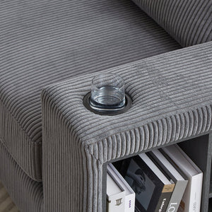 English Elm 102.75*102.75" L-Shaped Modular Sectional Sofa with Corduroy Upholstery, Storage Arm, Cup Holder, 5-Seat Convertible Lounge Grey W1926S00055