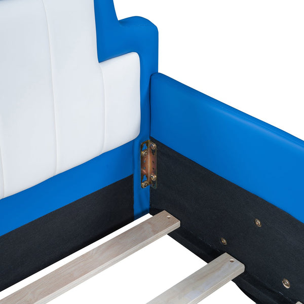 English Elm Twin Race Car-Shaped Platform Bed with Safety Rails and Sturdy Slats for Kids’ Room Comfort Blue SF000127AAC