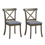 2-Piece Oak X Back Dining Chairs Set, Modern Fabric Upholstered Kitchen Side Chairs, Cross Back Rubber Wood Farmhouse Chair